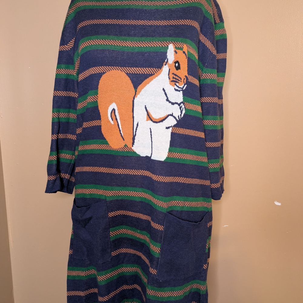 Striped Dress with Squirrel Design